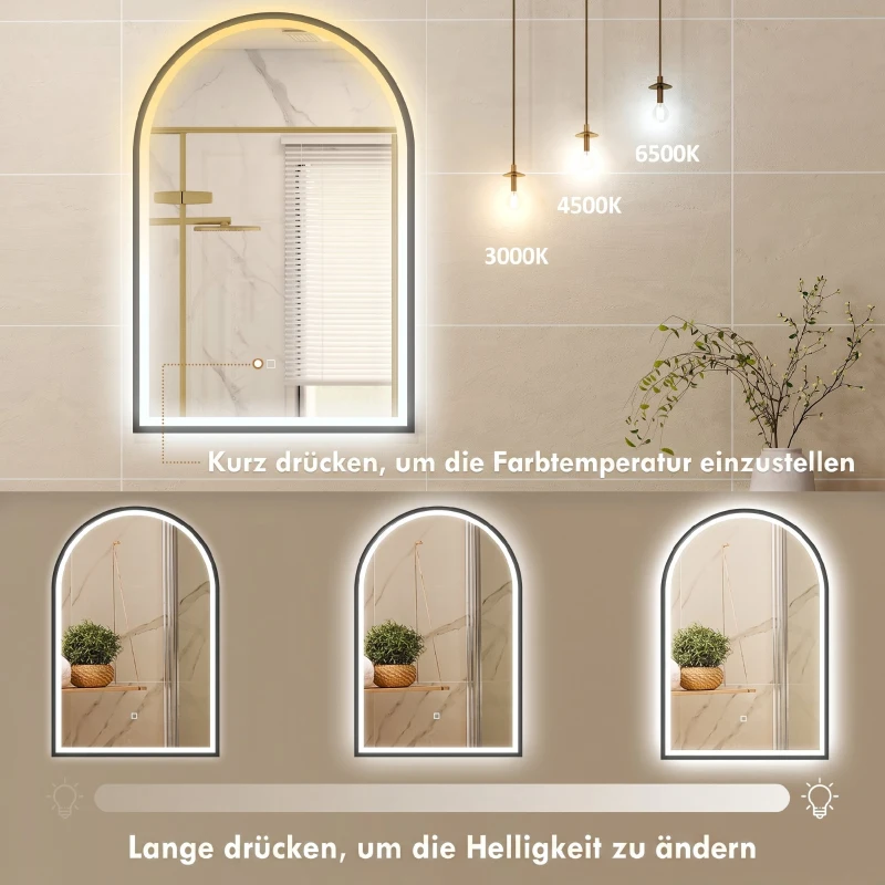 HOMCOM LED Badezimmerspiegel 60 x 90 cm mit Beleuchtung, Front- & Rückbeleuchtung, Memory-Funktion, Touch-Schalter, Schwarz