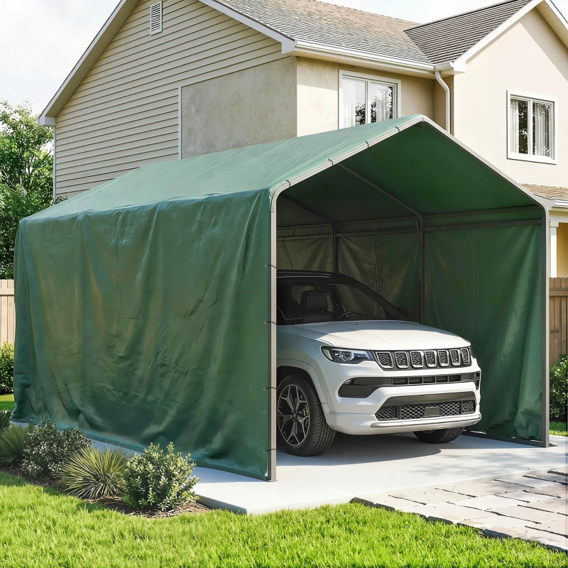 Outsunny Lona Impermeable Exterior 6x8 m Toldo PE 90 g/m² Protección UV con Ojales Reforzados para Leña Muebles de Jardín Verde