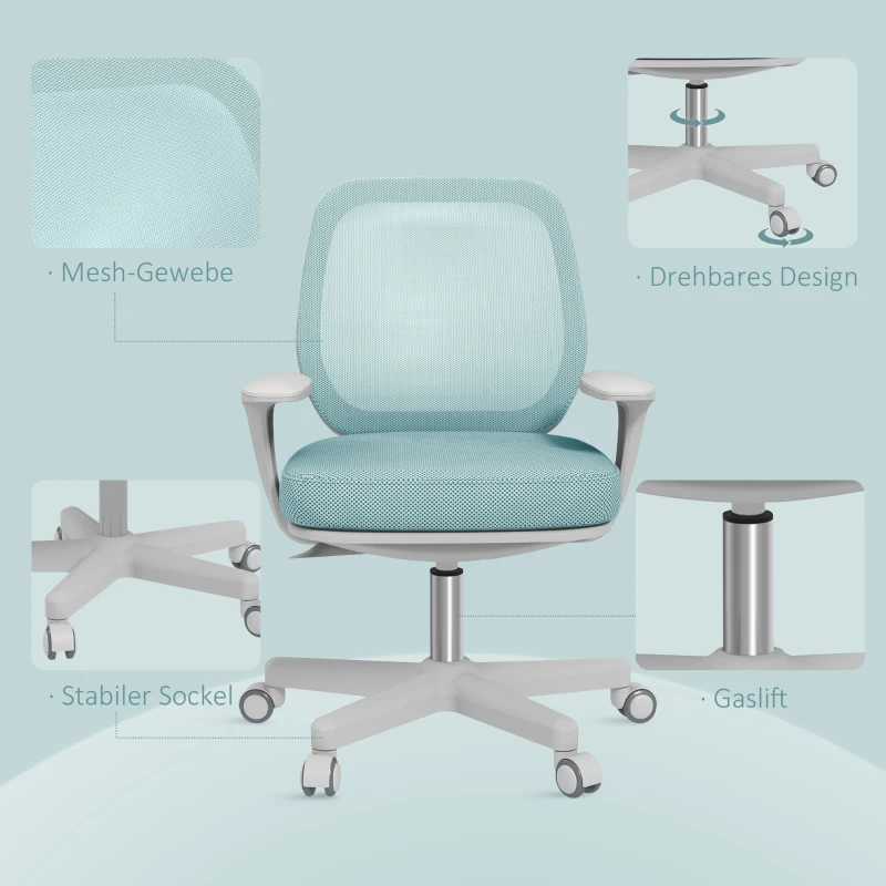 Vinsetto Bürostuhl, Ergonomisch Schreibtischstuhl mit Drehfunktion, Höhenverstellbar 55 x 48 x 82,5-94,5 cm Grün