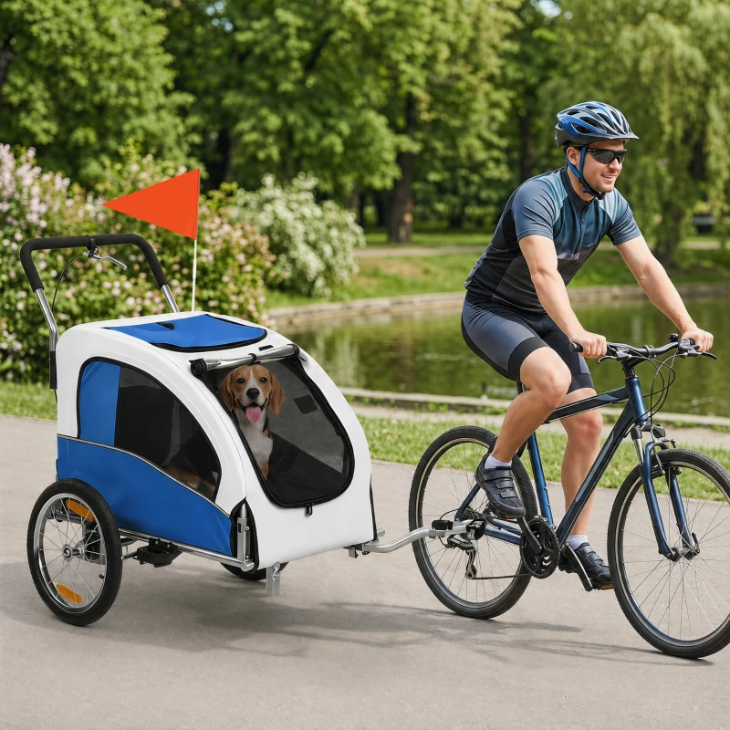 PawHut 2-in-1 Hundeanhänger für Fahrrad Faltbarer Hundebuggy für kleine & mittelgroße Hunde bis 20 kg, Hellgrau