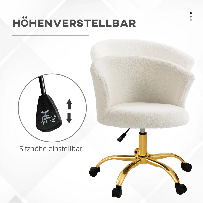 Vinsetto Schreibtischstuhl, höhenverstellbarer Bürostuhl mit Teddy-Fleece-Optik 58 x 56 x 68-76 cm Weiß