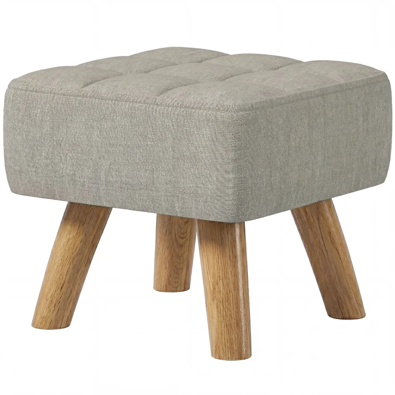 HOMCOM Linen-Look Square Padded Footstool - Light Brown