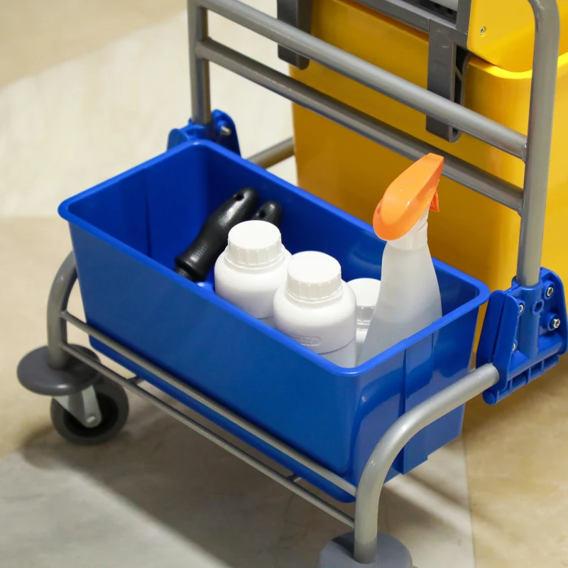 HOMCOM Reinigungswagen, Moppwagen, 25 L Fassungsvermögen, 4 Räder, Kunststoff, Gelb
