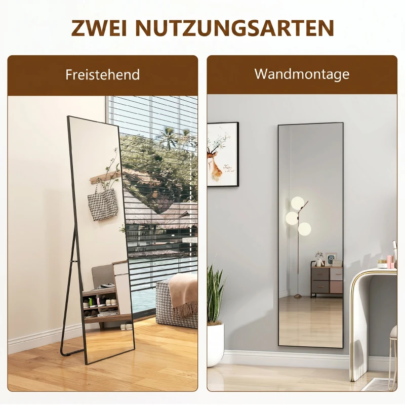 HOMCOM Großer Standspiegel, Wandspiegel, Ganzkörperspiegel, 161,5 cm, Silber