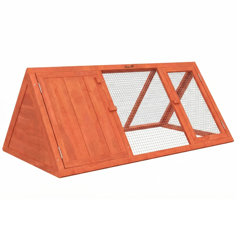 PawHut Rabbit Hutch, Wooden Guinea Pig Hutch with Run and Doors, Outdoor Triangle Bunny House for Rabbits,Duck and Chicken