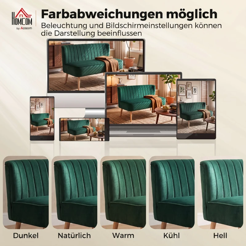 HOMCOM Sofa Retrodesign 2-Sitzer-Sofa, Holzbeine, 117 cm x 56,5 cm x 77 cm, Dunkelgrün
