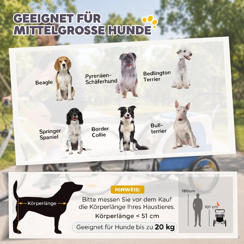 PawHut 2-in-1 Hundeanhänger für Fahrrad Faltbarer Hundebuggy für kleine & mittelgroße Hunde bis 20 kg, Hellgrau