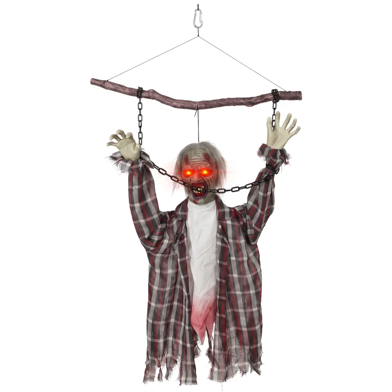 HOMCOM 110 cm animierte hängende Halloween-Deko, schreiender Zombie, Sound- & Berührungsaktivierung, rote LED-Augen