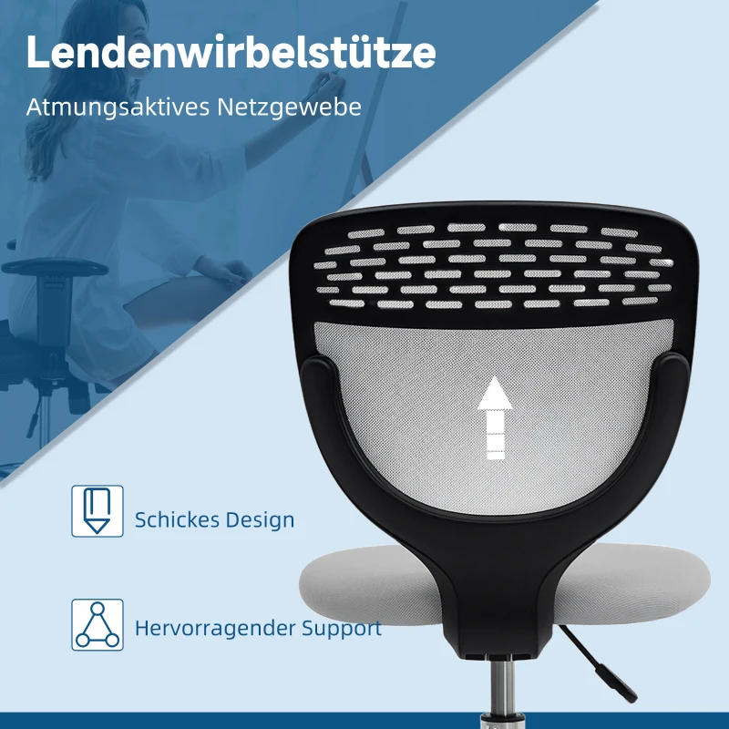 Vinsetto Bürostuhl, Arbeitsstuhl, Schreibtischstuhl, höhenverstellbar, gepolstert, Hellgrau