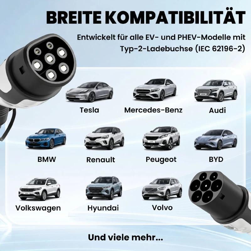 HOMCOM Typ 2 EV-laadkabel, 11 kW, 16 A, Mode 3, 3-fasen, 5 m – Verlengkabel voor elektrische auto's & plug-in hybrides