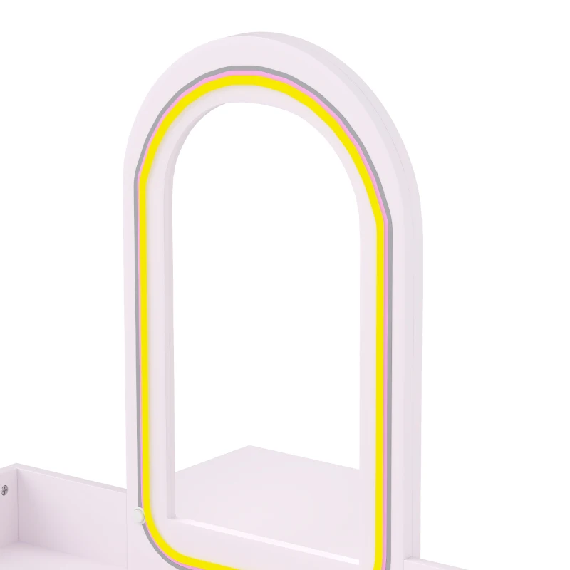 AIYAPLAY Kids Dressing Table, Girls Vanity Set with Stool, 3-Colour LED Lights Mirror, Large Drawer for Ages 3-8, Pink