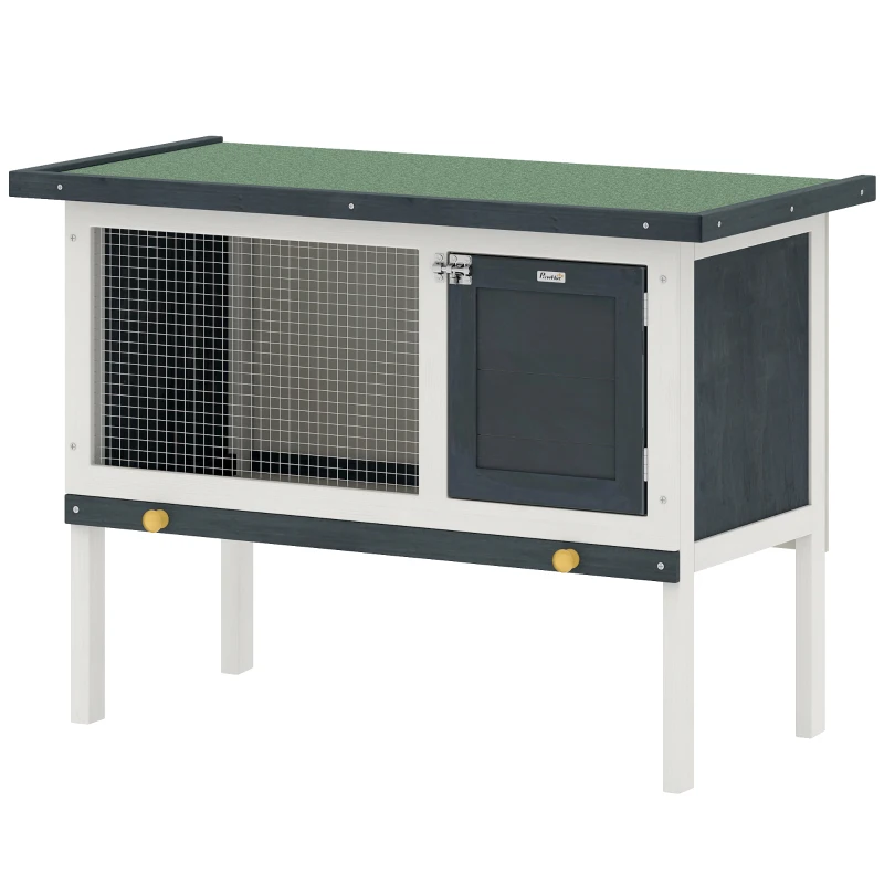 PawHut Clapier sur pied cage à lapin avec niche intérieur toit ouvrant porte verrouillable 90 x 45 x 65 cm gris foncé blanc