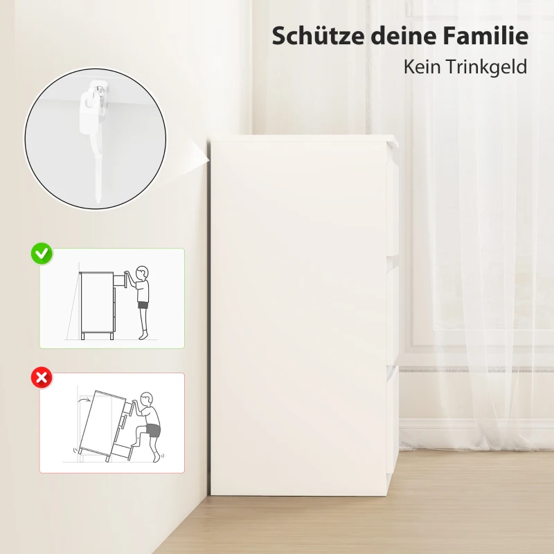 HOMCOM Kommode mit 3 Schubladen, für Wohnzimmer, Schlafzimmer, Flur, Spanplatte, Weiß