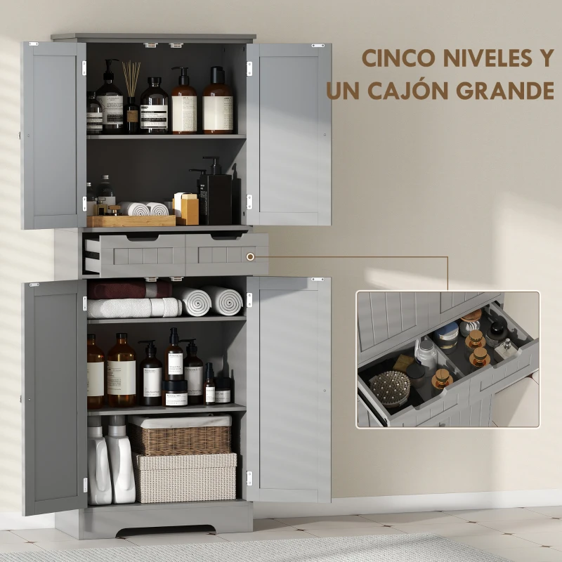 HOMCOM Mueble de baño con cajón, armario con puertas, estante ajustable, 60 x 30 x 160 cm, gris