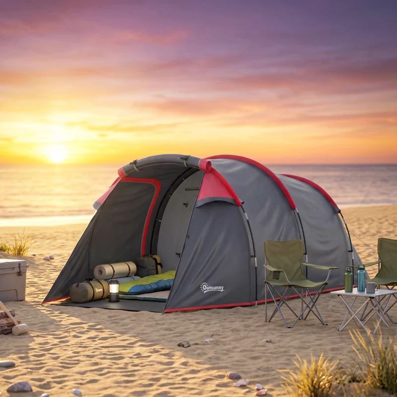 Outsunny Tienda de Campaña Familiar 2 Personas Plegable Impermeable a Prueba de UV 20+ con Vestíbulo 426x206x154 cm Gris Oscuro
