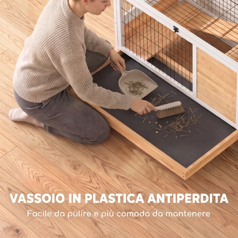 PawHut Conigliera in Legno con 4 Ruote, Casetta per Conigli e Rampa, 90x53x59cm, Giallo