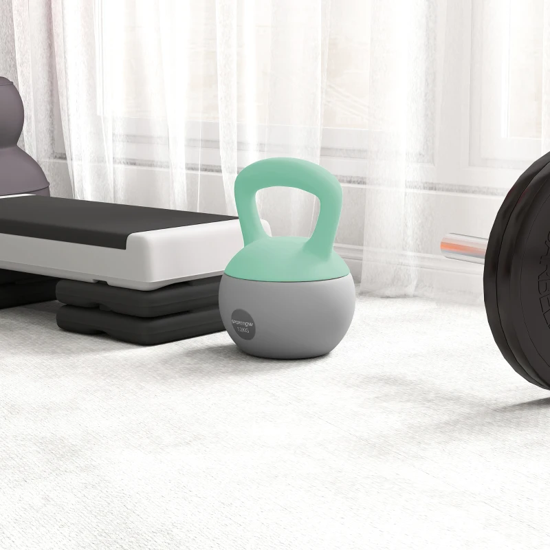SPORTNOW Pesa Rusa 12 kg Kettlebell Relleno de Arena Metálica Mango Antideslizante para Entreno en Casa 21x21x30 cm Verde y Gris