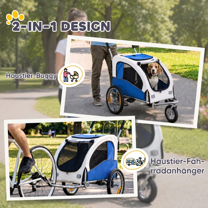 PawHut 2-in-1 Hundeanhänger für Fahrrad Faltbarer Hundebuggy für kleine & mittelgroße Hunde bis 20 kg, Hellgrau