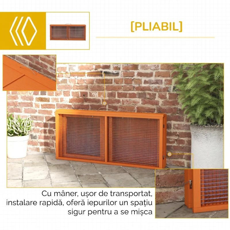 PawHut Cușcă pliabilă de exterior pentru 2-3 rozătoare, cu multiple intrări, din lemn și oțel, 110x105x50 cm, portocaliu