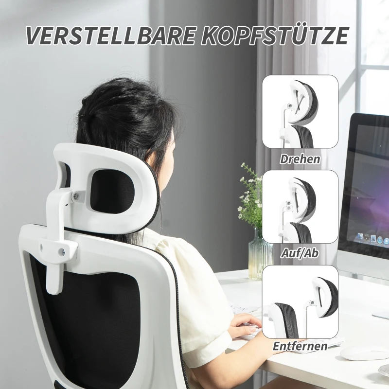 Vinsetto Bürostuhl, höhenverstellbar, verstellbare Kopfstütze, bis 120 kg, 60x59x114-122 cm, Schwarz