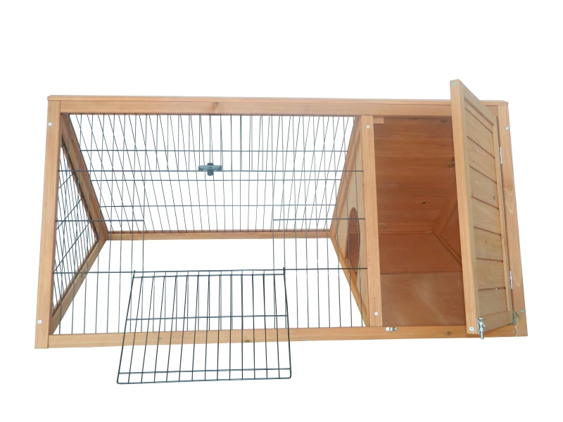 PawHut Clapier triangulaire de sol enclos extérieur niche double porte convient aux lapins poules tortue terrestre dim. 116L x 62,2l x 52,5H cm bois massif pin