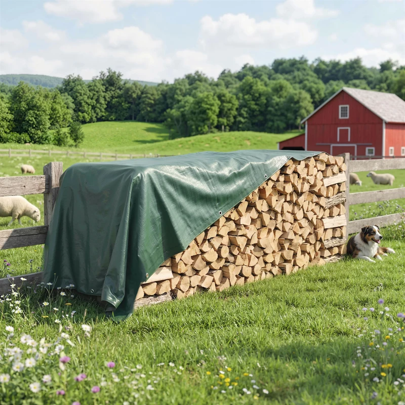 Outsunny Lona Impermeable Exterior 6x8 m Toldo PE 90 g/m² Protección UV con Ojales Reforzados para Leña Muebles de Jardín Verde