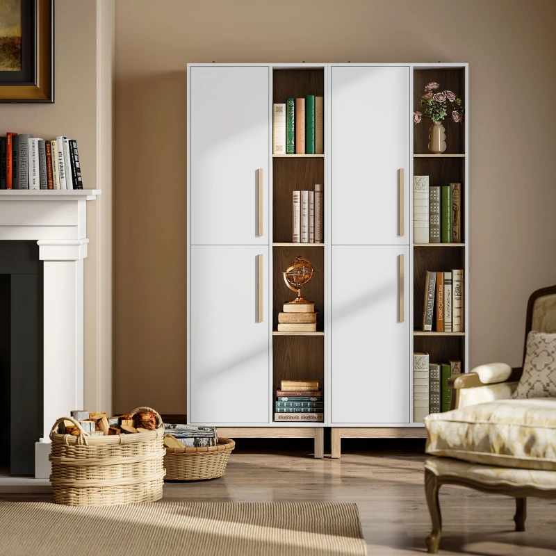 HOMCOM 176 cm großes Bücherregal, 4 offene Regale, 2 Schränke, freistehender Bücherschrank, MDF, Weiß