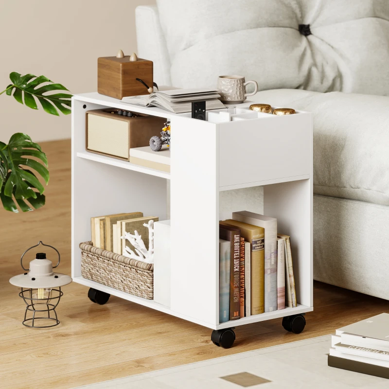 HOMCOM Druckerständer Druckertisch mit Unterteiltem Fach, Ablageflächen für Büro 70 x 34 x 60 cm Weiß