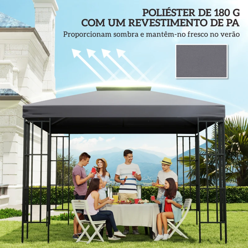Outsunny Toldo de Substituição 3x3 m com Design de Dois Níveis Orifícios de Drenagem e Proteção UV Apenas Toldo Estrutura Não Incluída Cinzento