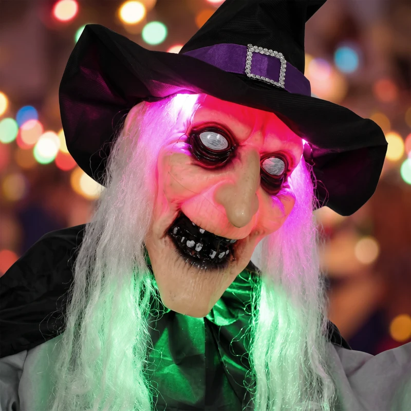 HOMCOM 200cm Life Size Animated Flying Witch Halloween Decorations Outdoor Indoor, Scary Halloween Animatronics Decor