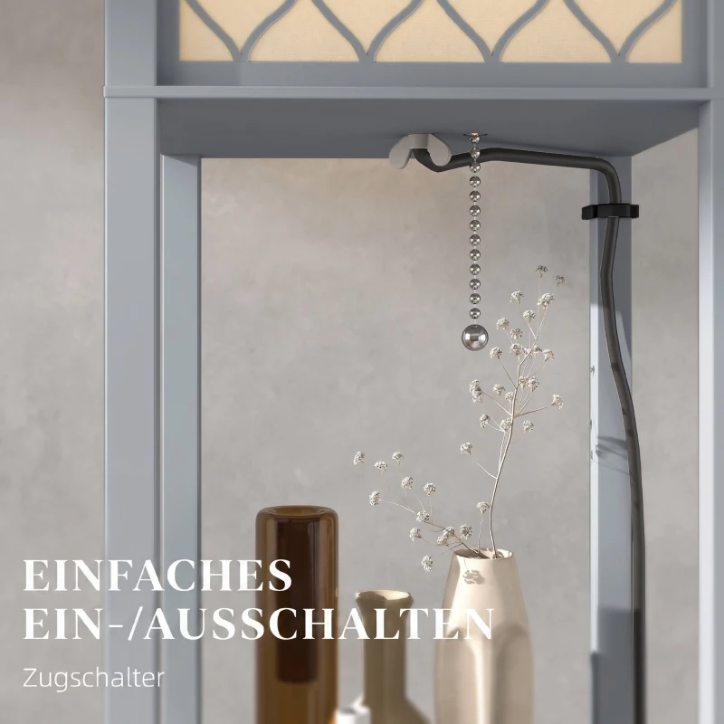 HOMCOM Lampadar Podea 2 în 1, 3 Rafturi, Economisire Spațiu, Soclu E27, 26x26x160 cm, Gri Deschis