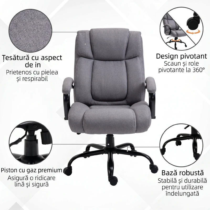 Vinsetto Scaun de Birou Ergonomic din Material Tip In, 220 kg, Rotativ, Reglabil pe Înălțime, Gri Deschis