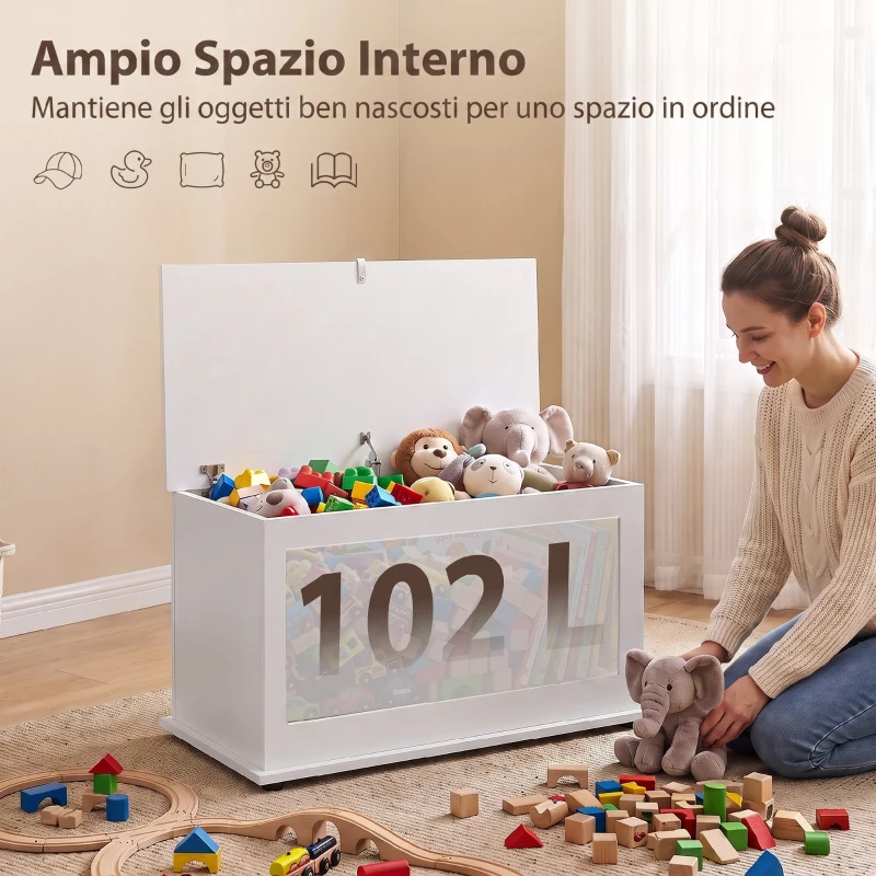HOMCOM Cassapanca contenitore con coperchio di sicurezza, bianco