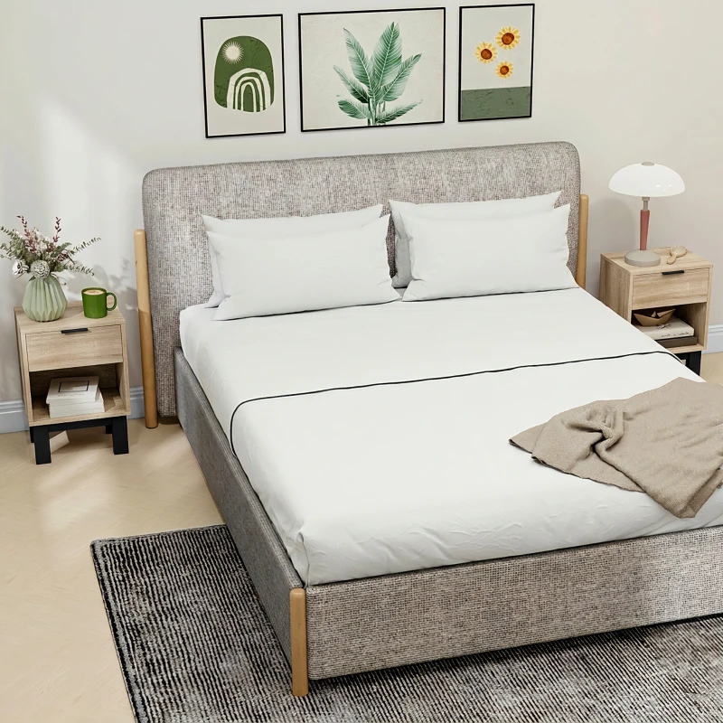 HOMCOM Nachttisch, Nachtschrank mit Schublade, offenes Fach, Nachtkommode für Schlafzimmer, Wohnzimmer, 35 x 26 x 50 cm, Eiche