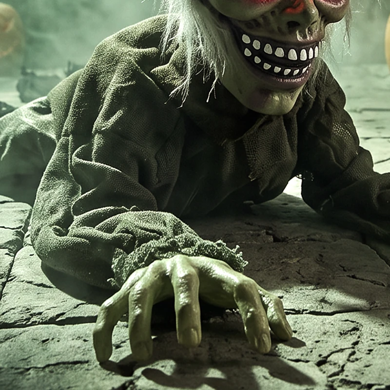 HOMCOM Halloween Decoration Halloween Animatronic Crawling Zombie with Light-Up Eyes and Creepy Sound