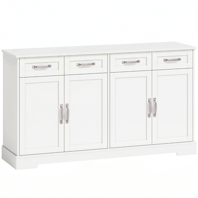 HOMCOM Küchen-Sideboard mit Schubladen, Türen, höhenverstellbaren Regalen, Shaker-Design, Anti-Kipp-Vorrichtung, 140x38x80cm, Weiß