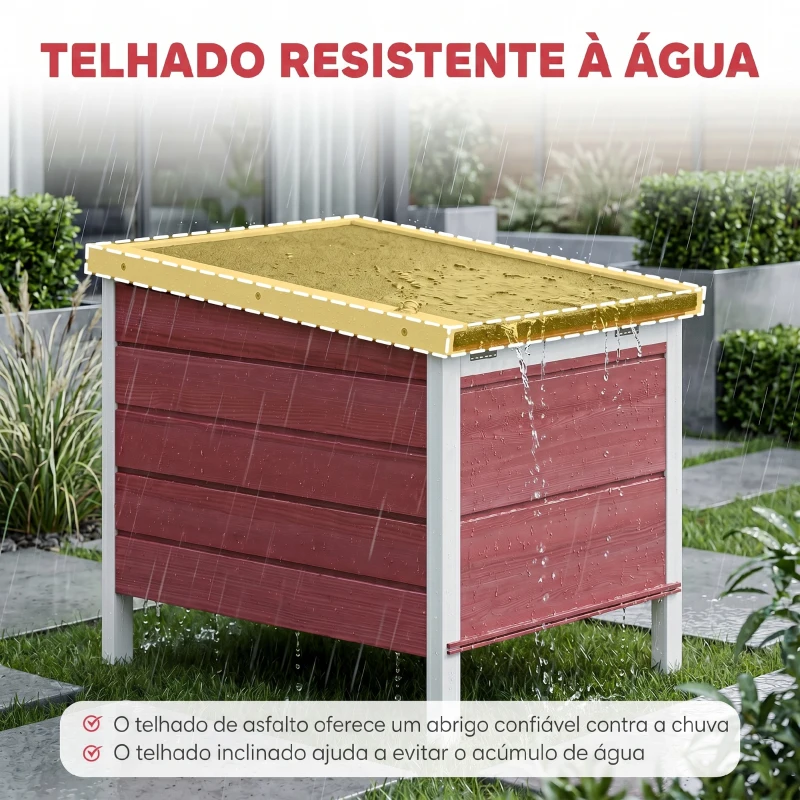 PawHut Coelheira de Madeira Exterior Coelheira para Roedores Animais de Estimação Pequenos com Teto Asfáltico e Rampa Antiderrapante 42x51x43cm Vermelho