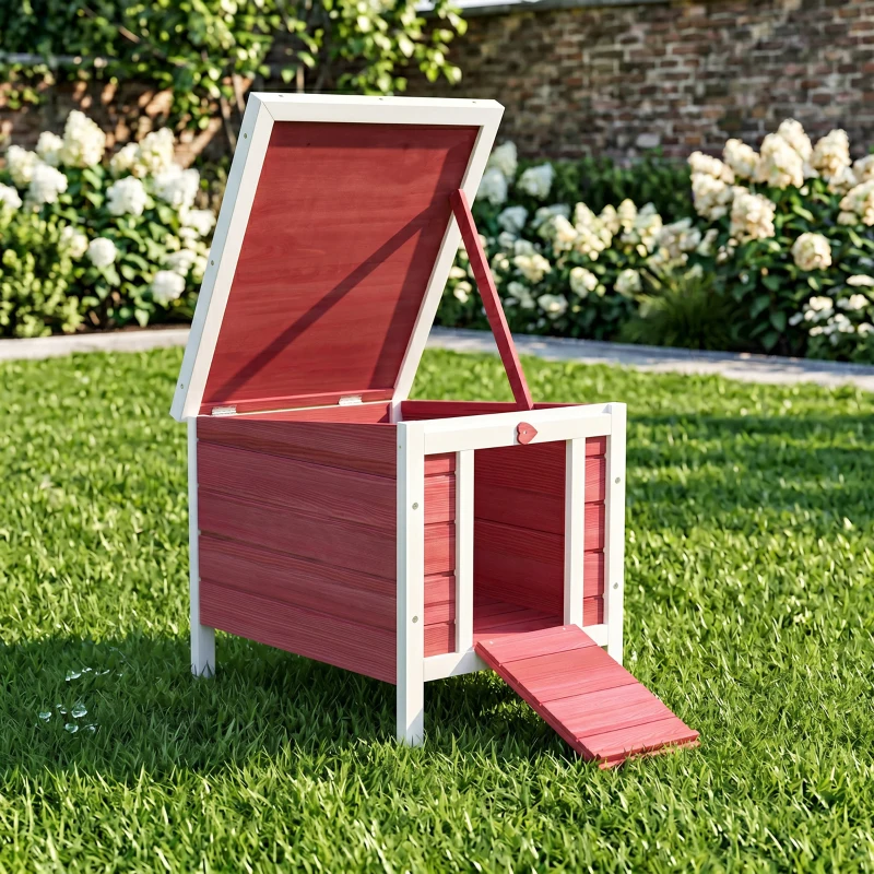 PawHut Wooden Rabbit Hutch 51 x 42 x 43 cm, Red
