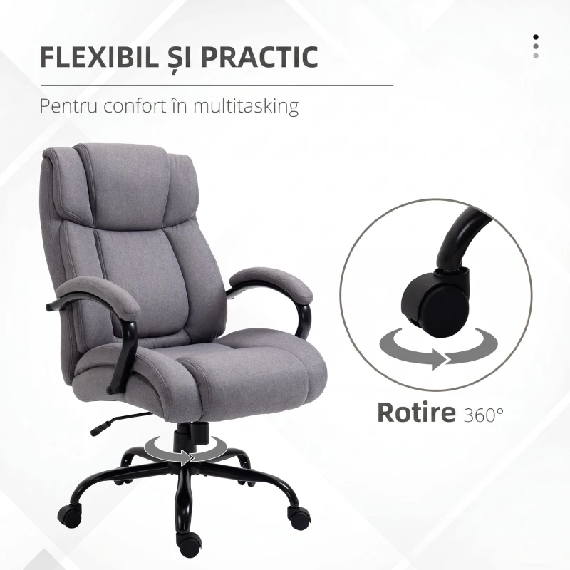 Vinsetto Scaun de Birou Ergonomic din Material Tip In, 220 kg, Rotativ, Reglabil pe Înălțime, Gri Deschis
