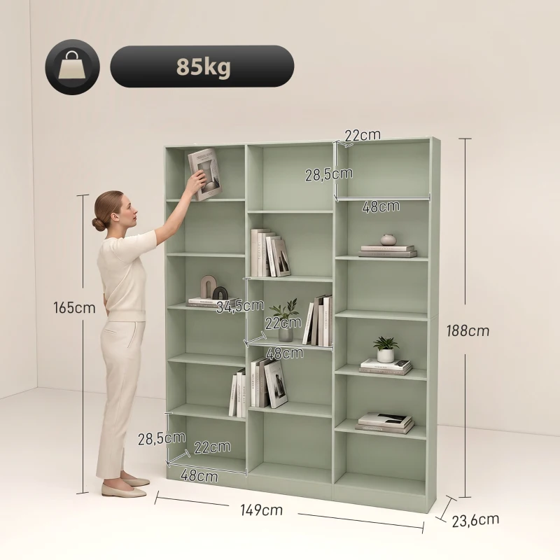 HOMCOM Libreria a 6 livelli con 17 scomparti, 149x23,6x188 cm, verde