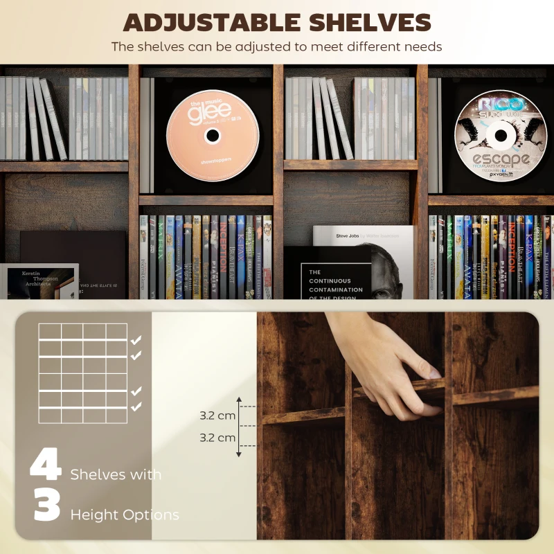 HOMCOM CD Storage Unit with Adjustable Shelves, 89 x 130.5 cm, Rustic Brown