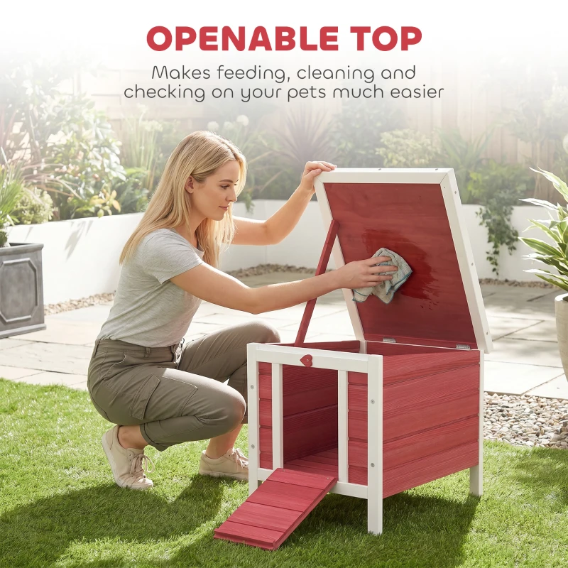 PawHut Wooden Rabbit Hutch 51 x 42 x 43 cm, Red