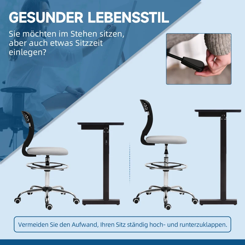 Vinsetto Bürostuhl, Arbeitsstuhl, Schreibtischstuhl, höhenverstellbar, gepolstert, Hellgrau