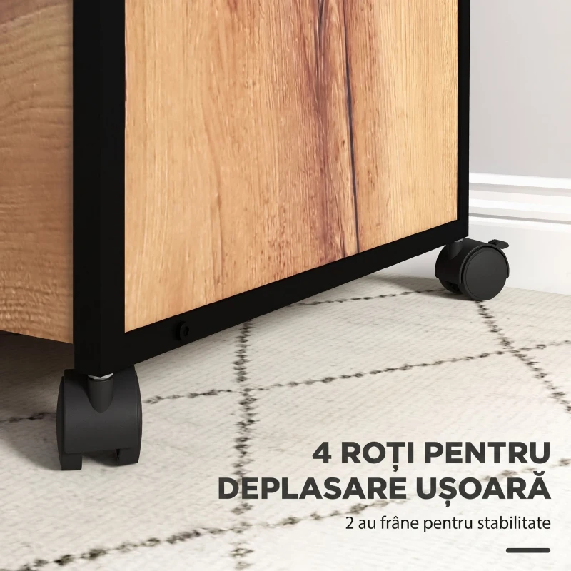 Vinsetto Dulap Sertare Birou, 2 Sertare cu Încuietoare, Roți, 44x40x66,5 cm, Maro Rustic