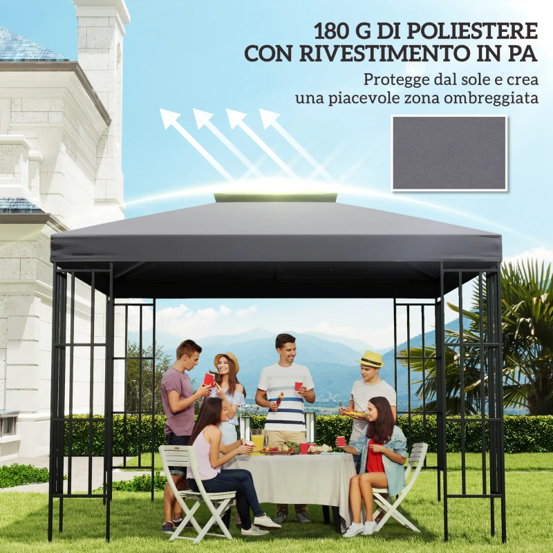 Outsunny Tetto di Ricambio per Gazebo 3x3m a 2 Livelli e Resistente ai Raggi UV, Grigio Scuro