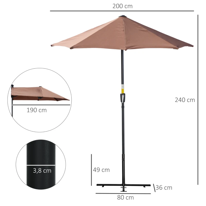 Outsunny Parasol de Terraza 200x190x240 cm con Manivela Poste de Acero y Base Cruzada Anti-UV para Terraza Balcón Café