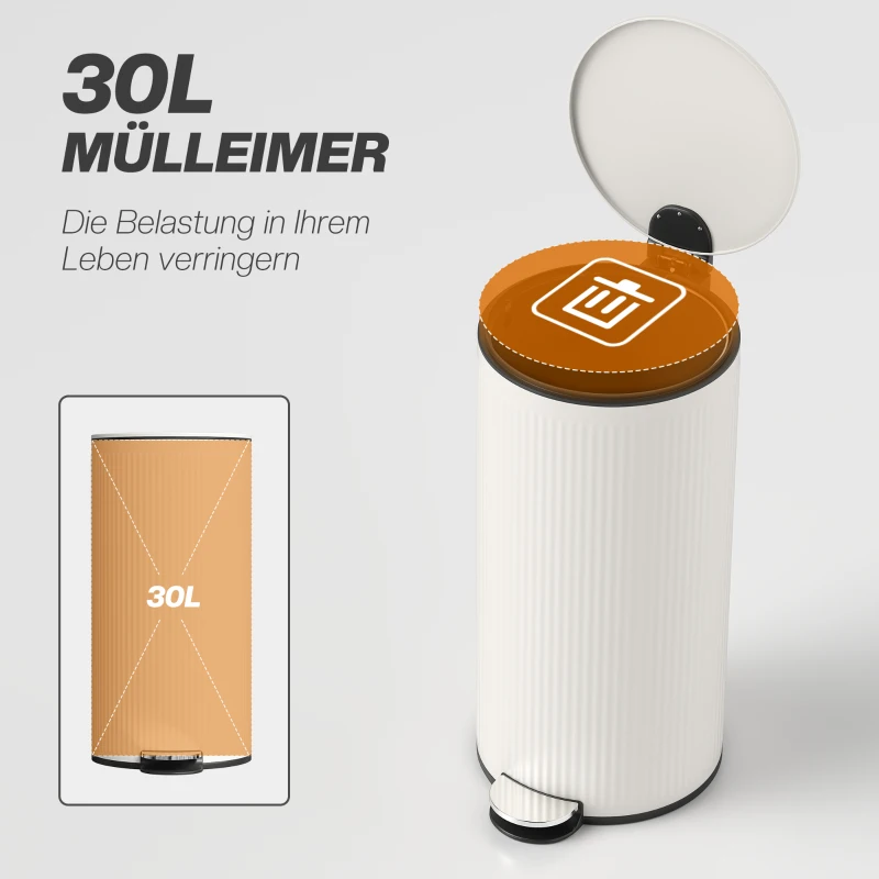 HOMCOM Mülleimer 30 L Treteimer mit Softclose-Deckel und Pedal, Inneneimer Metall, Schwarz, 36 x 30 x 60,5 cm