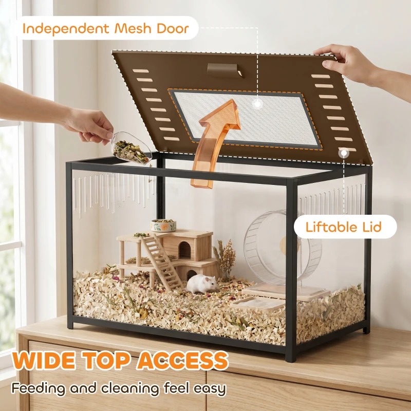 PawHut Hamster Cage, Chewproof Metal Rat Cage with Deep Base, Openable Top for Syrian Dwarf Hamster, Gerbil, 80 x 45 x 50.5 cm