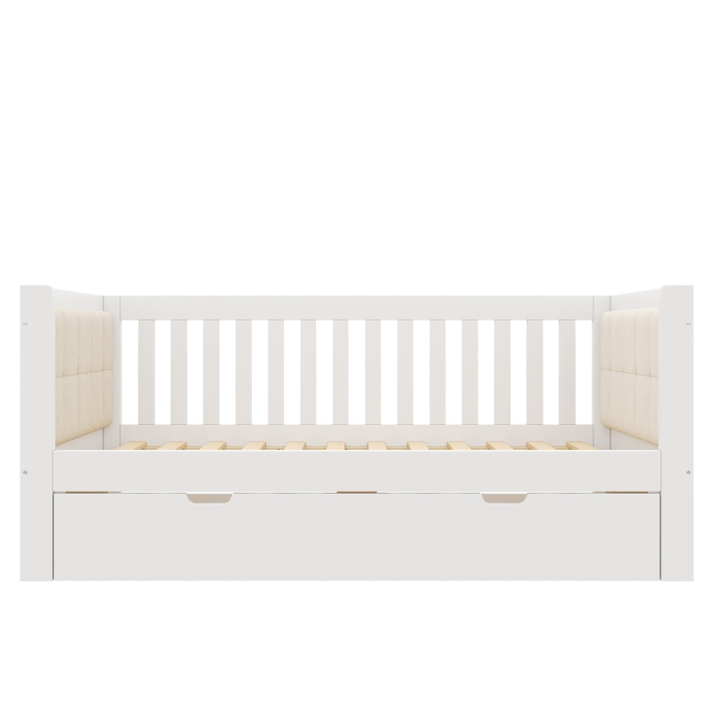 Divano letto con letto extra estraibile, braccioli imbottiti arrotondati e schienale confortevole, 201x95x74 cm, Bianco