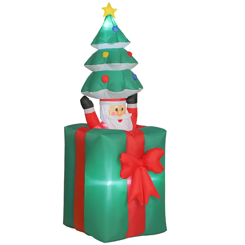 Outsunny Opblaasbare kerstdecoratie met LED-lampjes, polyester, voor binnen en buiten, Rood+Groen